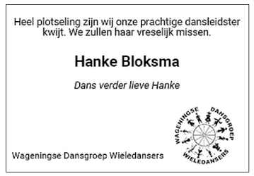 Rouwadvertentie Hanke